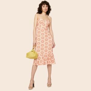 Slate & Willow Orange & White Floral Printed Ruffle Hem Sheath Dress Size Medium